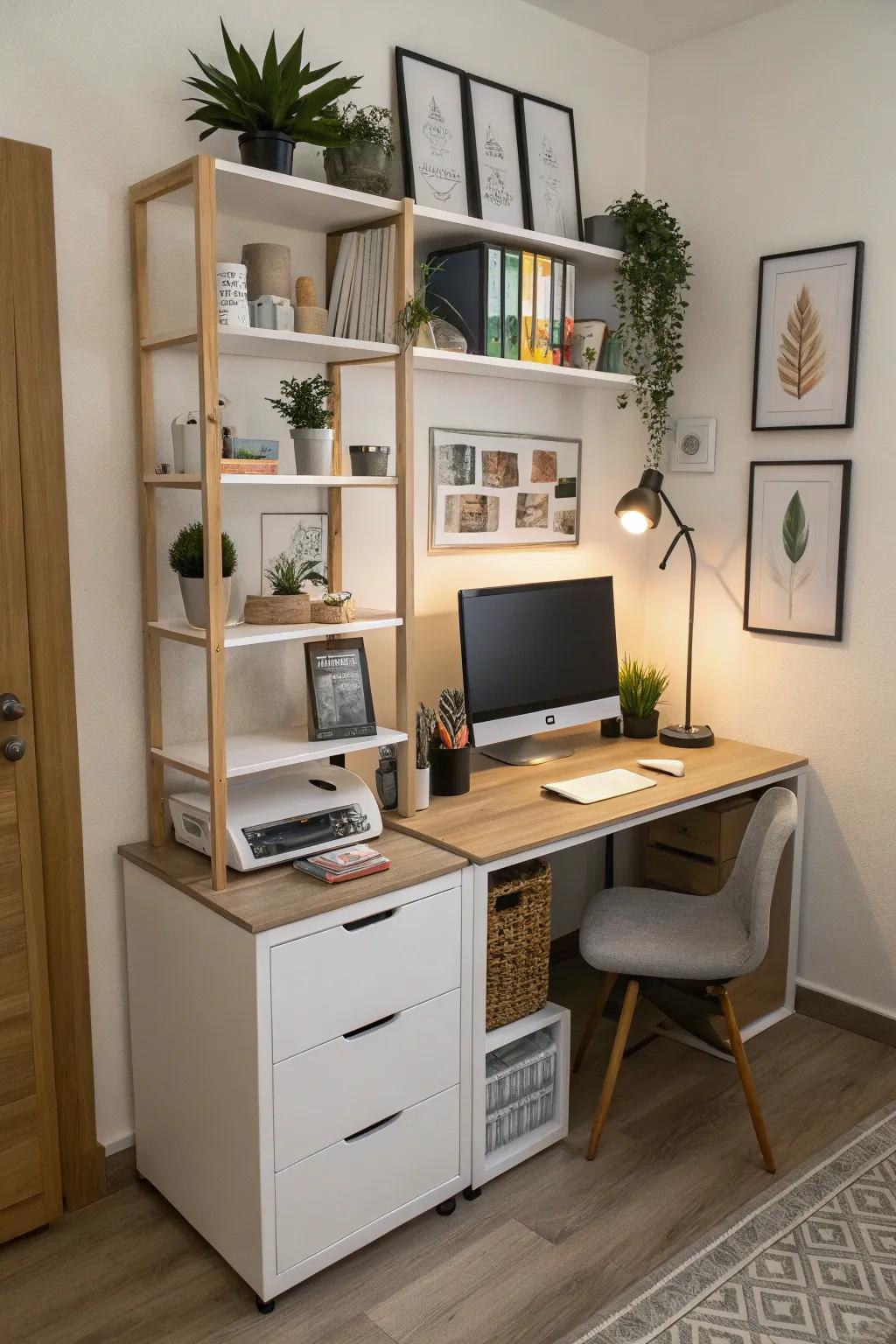 A multiuse table that combines workspace and storage.