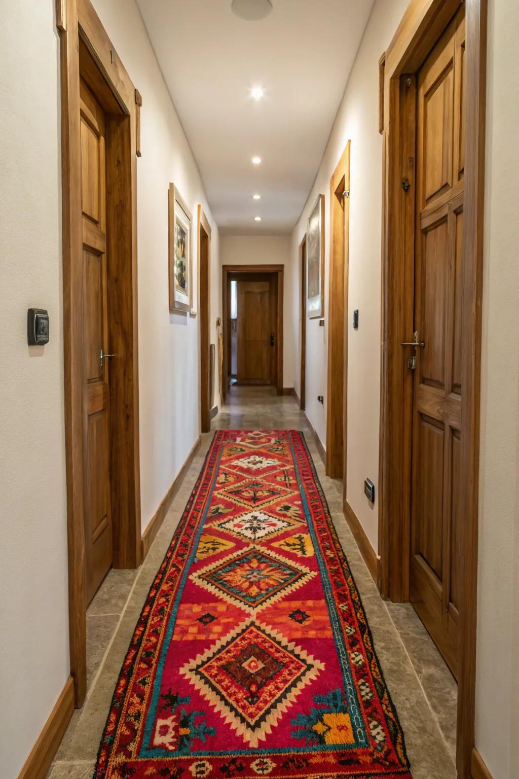 A bright runner can turn a dull hallway into a stylish runway.