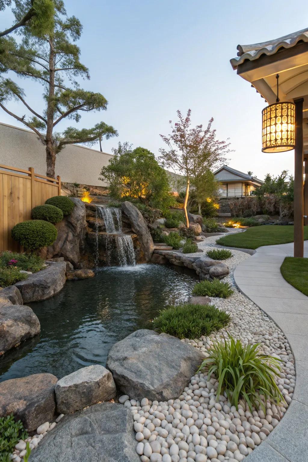 A zen garden pond provides a gateway to tranquility.