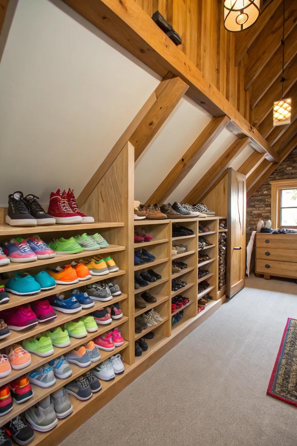 Personalized shoe racks keep your collection orderly and easy to find.