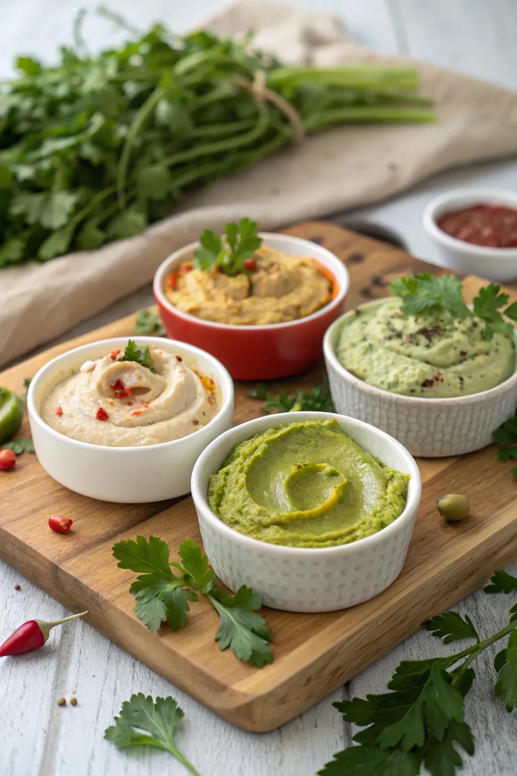 A selection of dips for infinite dipping enjoyment.