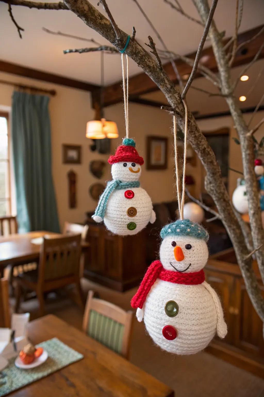 Sewn snow figures bring an element of warmth to your decor.