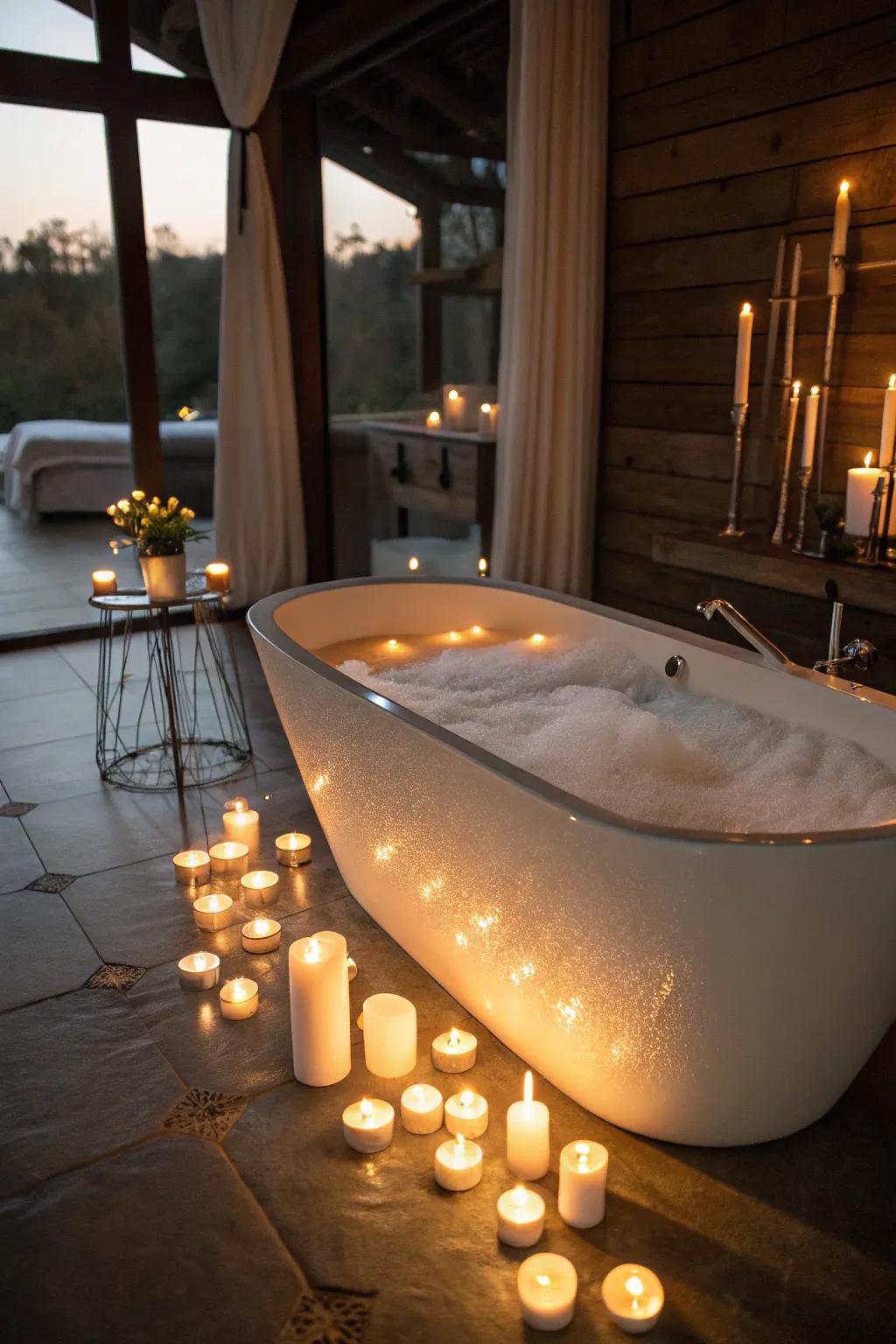Delight in an opulent immersion surrounded by calming lights.