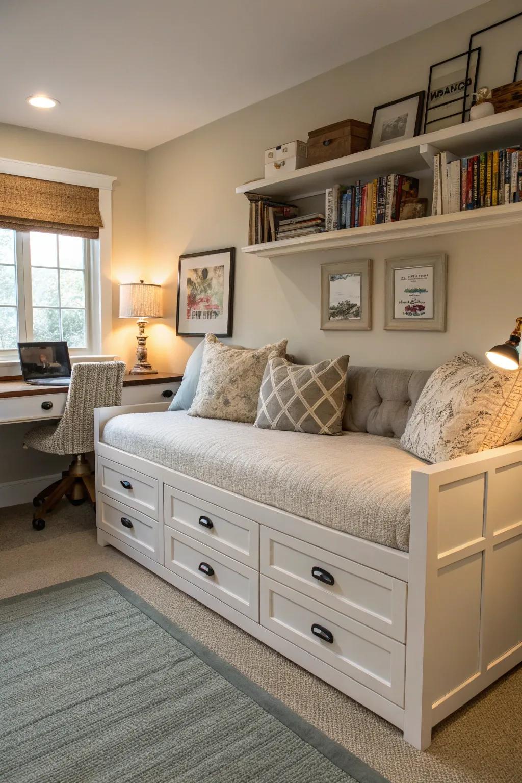 A daybed provides both comfort and a clever storage option.