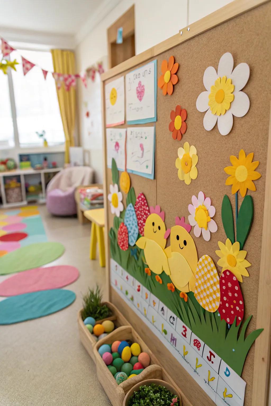 Playful chicks peeking out adds charm to your board.