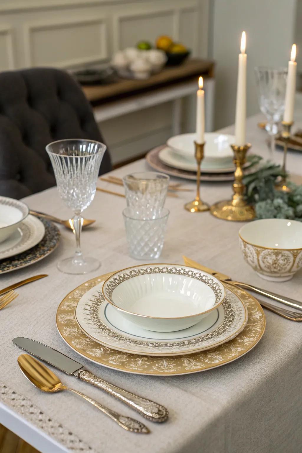 A fusion of classic and modern dinnerware for a polished ambiance.