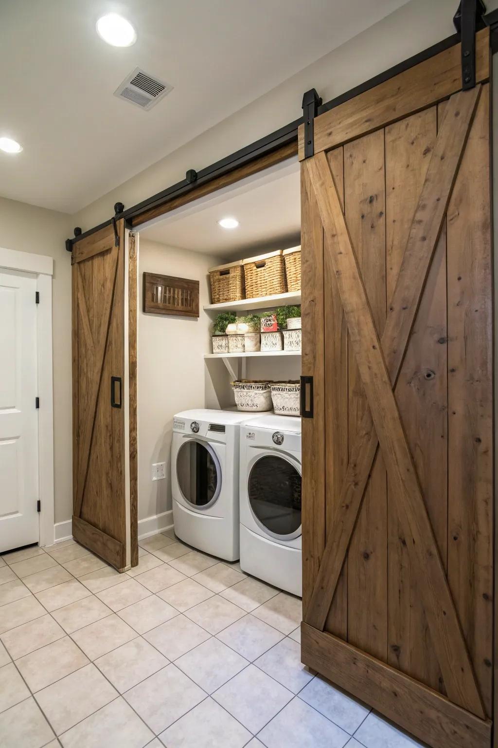Sliding barn doors can stylishly hide your laundry space.
