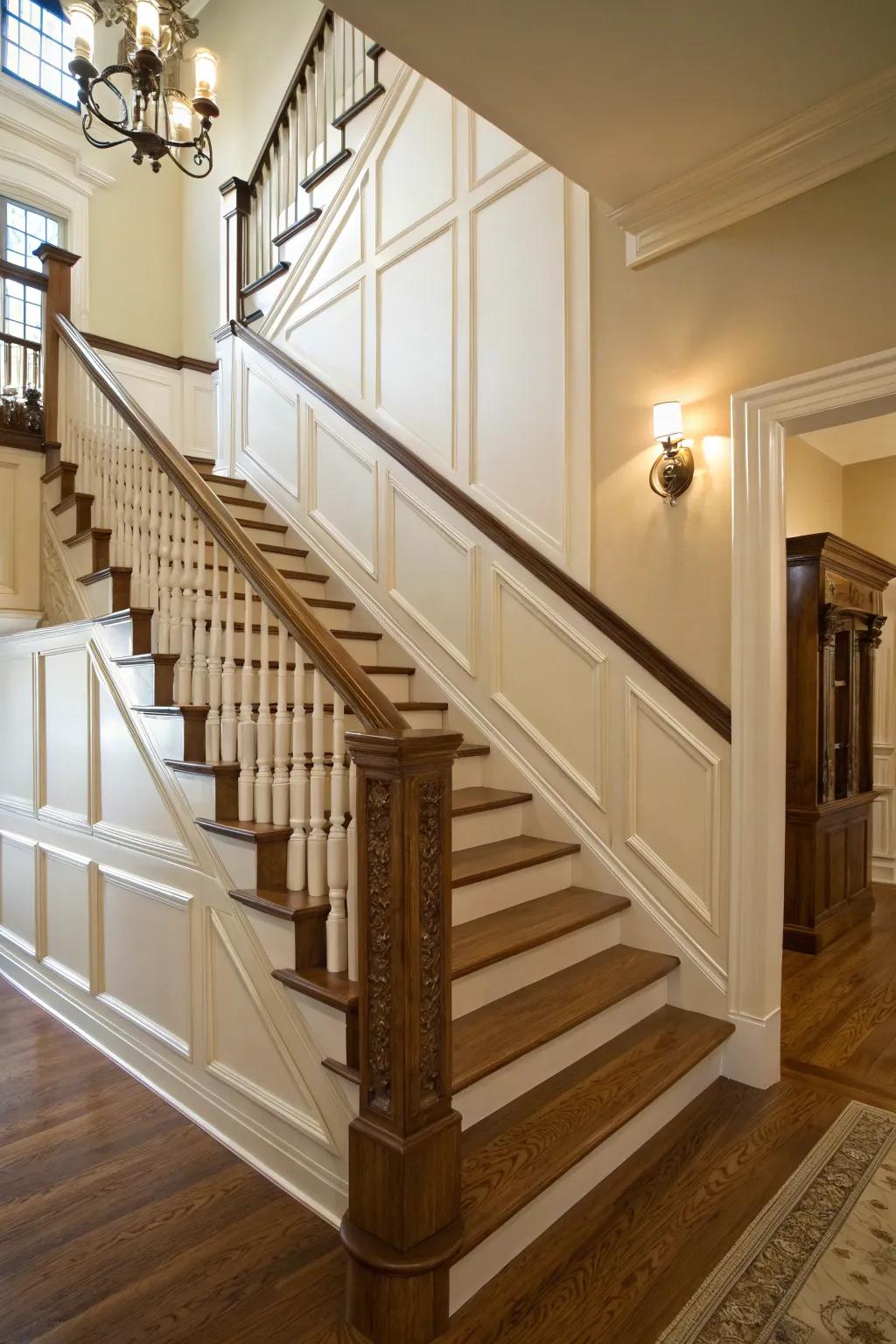 Mid-level wainscoting provides both elegance and safeguard.