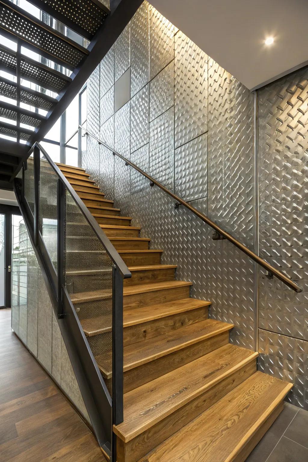 Textured panels imbue depth and interest into your staircase wall.