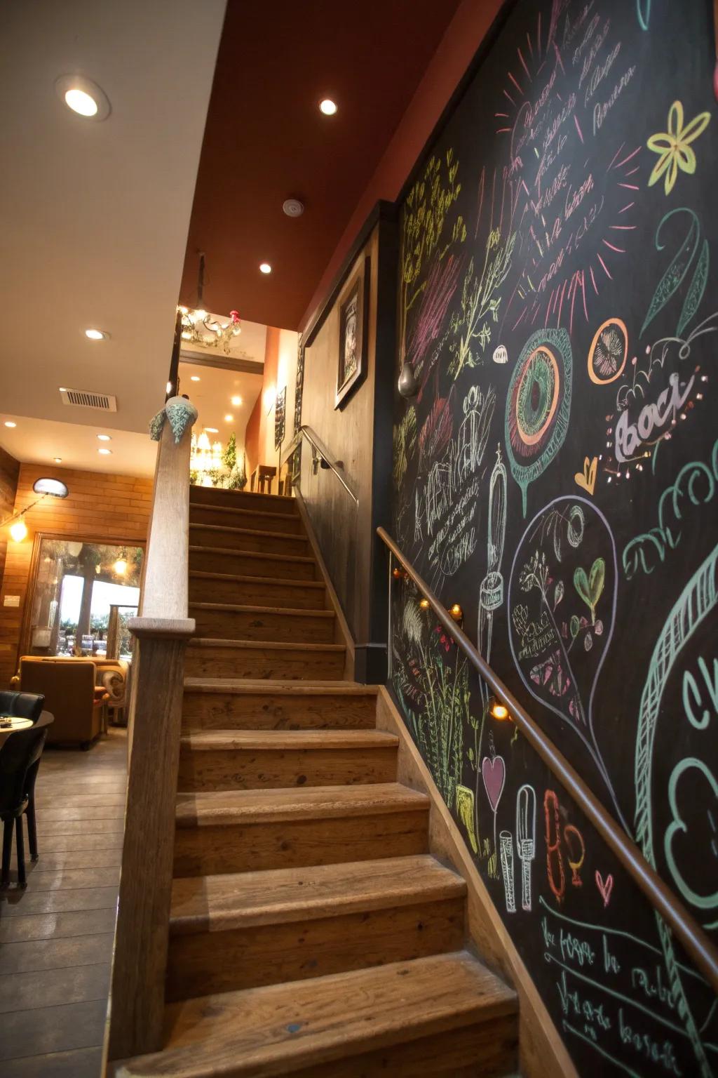 A chalkboard wall adds imagination and enjoyment to your stairway.