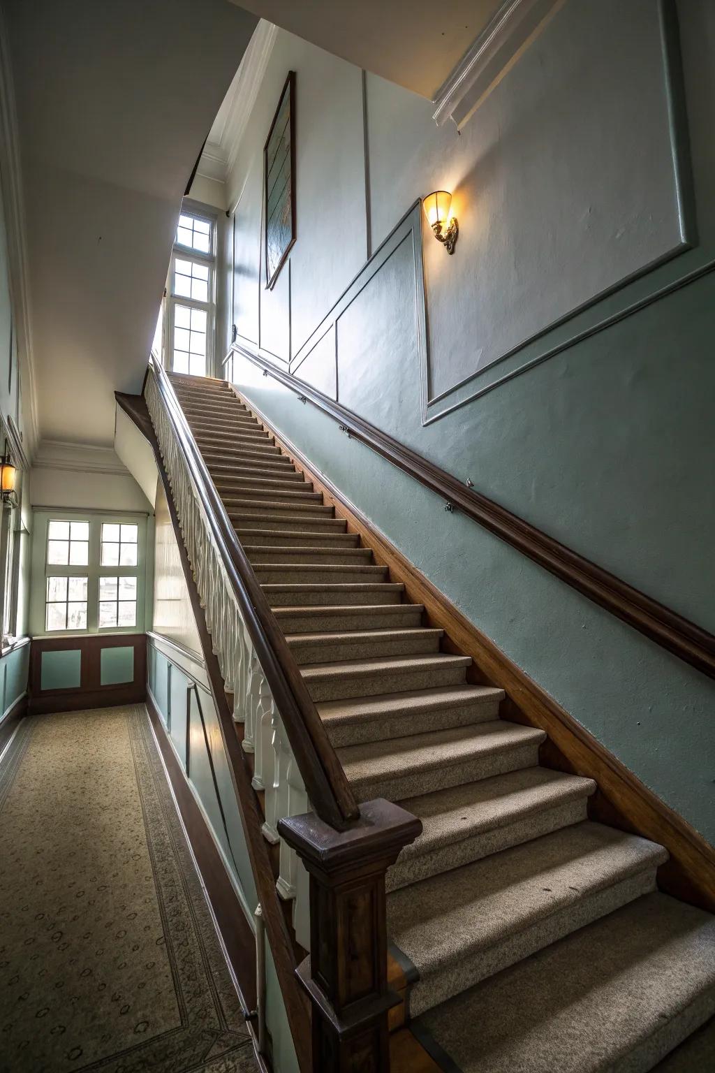 Tilted wall rails add surprising dimension and flow.