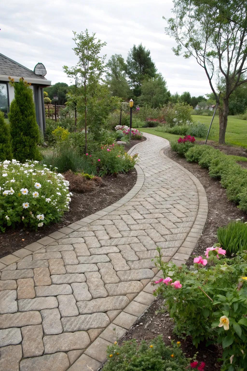 Include a slice of history with a cobblestone-patterned walkway.
