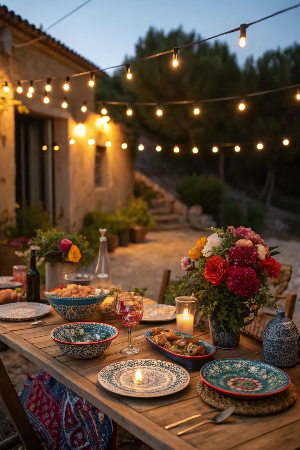An attractive Seaside meal under the stars with real dishes.
