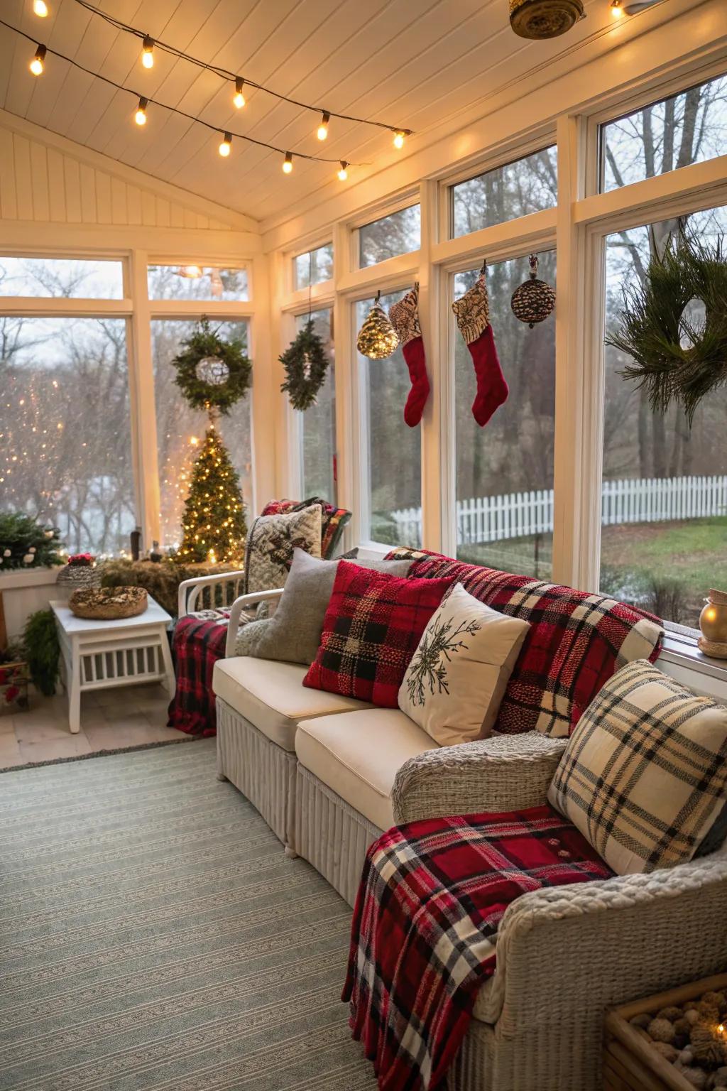 Fabrics introduce warmth and holiday spirit.