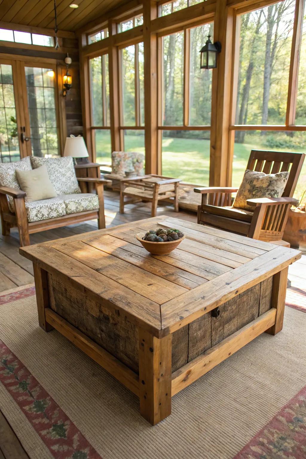 Natural wooden components enrich the warmth of this sunroom.