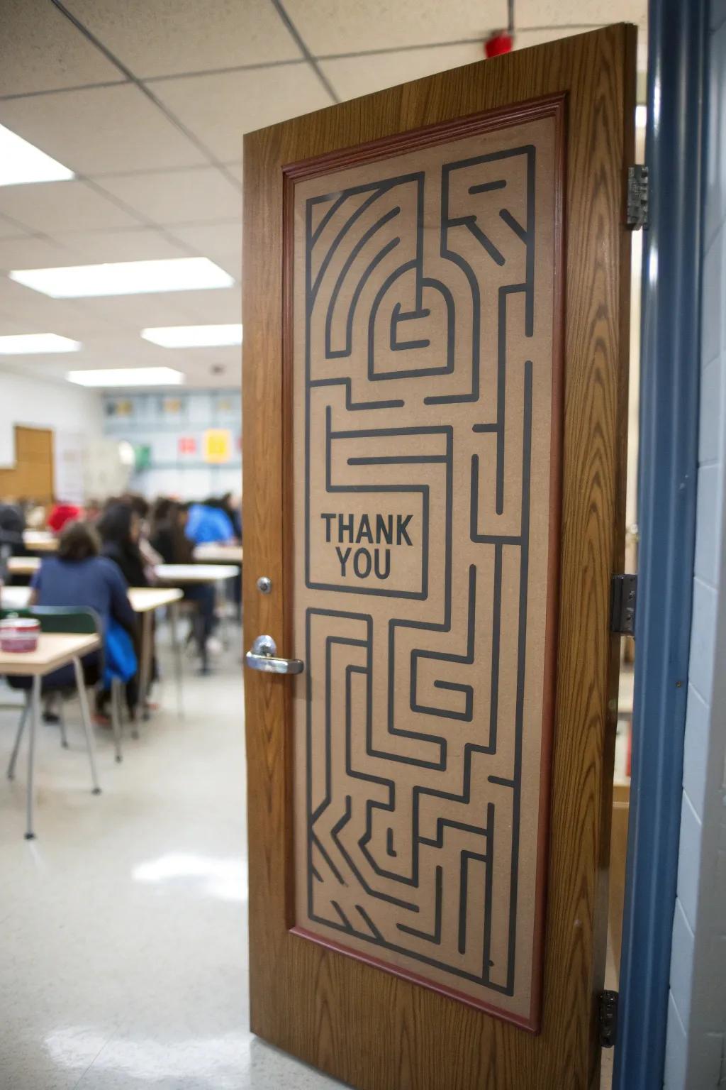 Navigate a maze of gratitude with this creative door design.