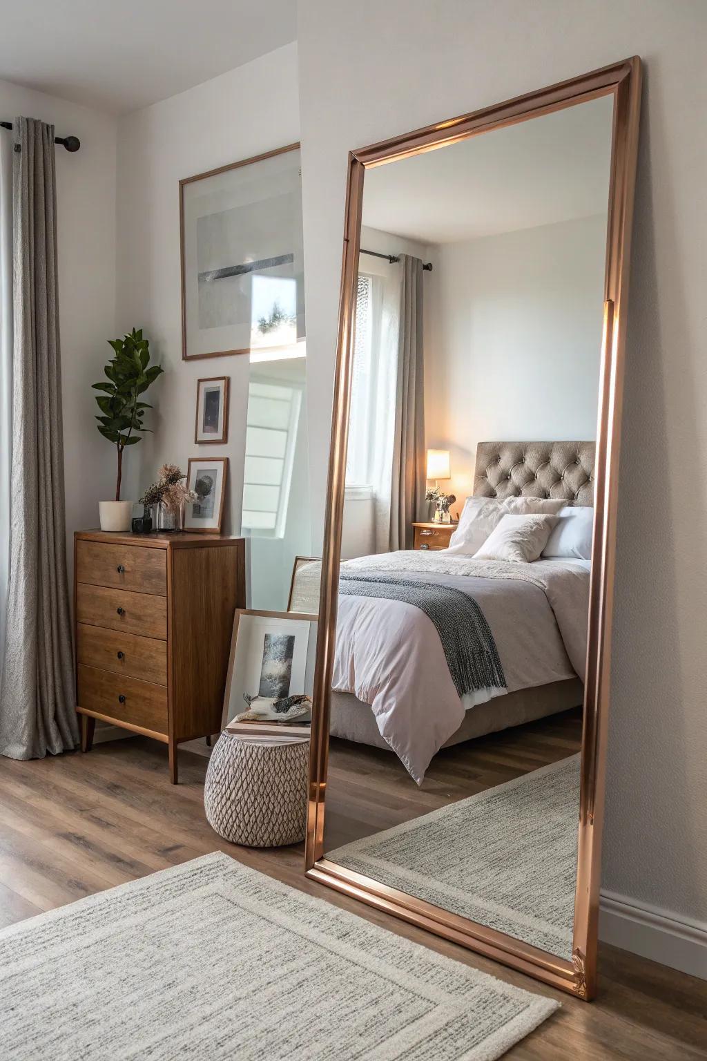 Rose gold framed mirrors create the illusion of more space.