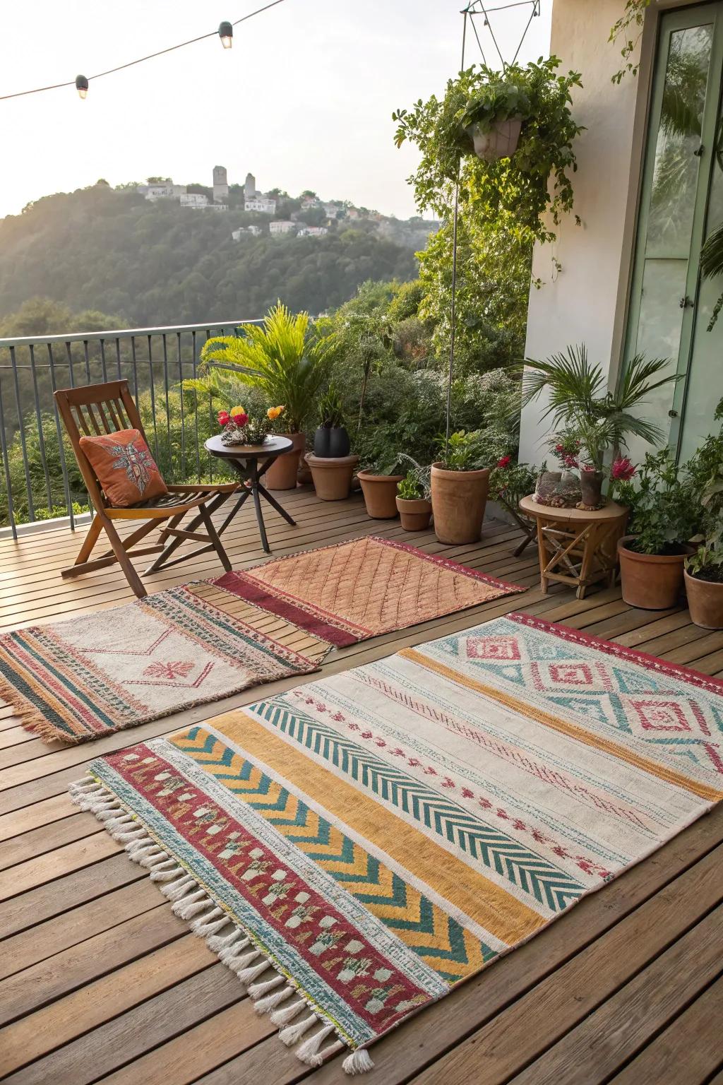 Exterior carpets introduce color and ease to your patio area.