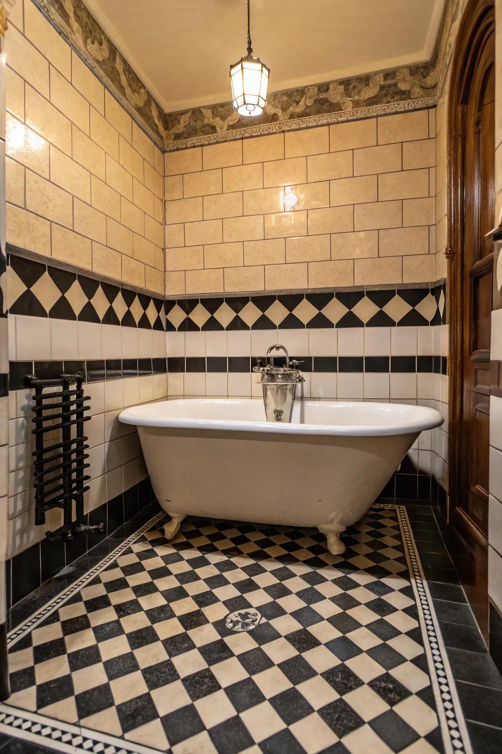 Checkerboard panels lend an iconic vintage touch to your bathroom.