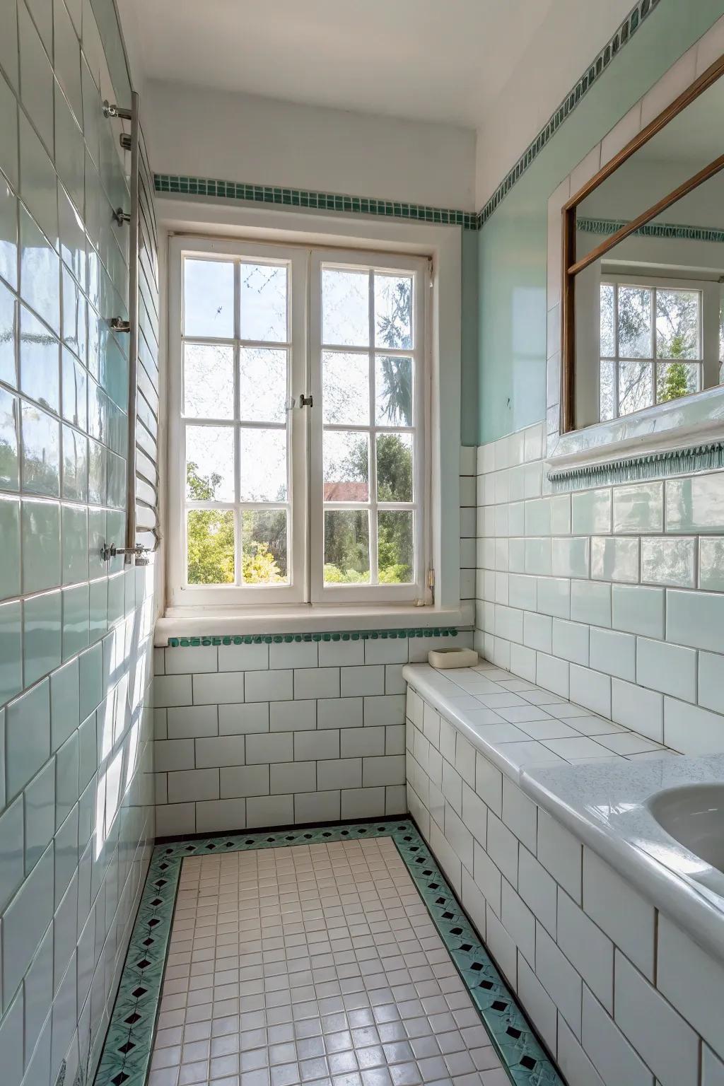 Luminous ceramic tiles amplify light reflection, making confined spaces feel more expansive.