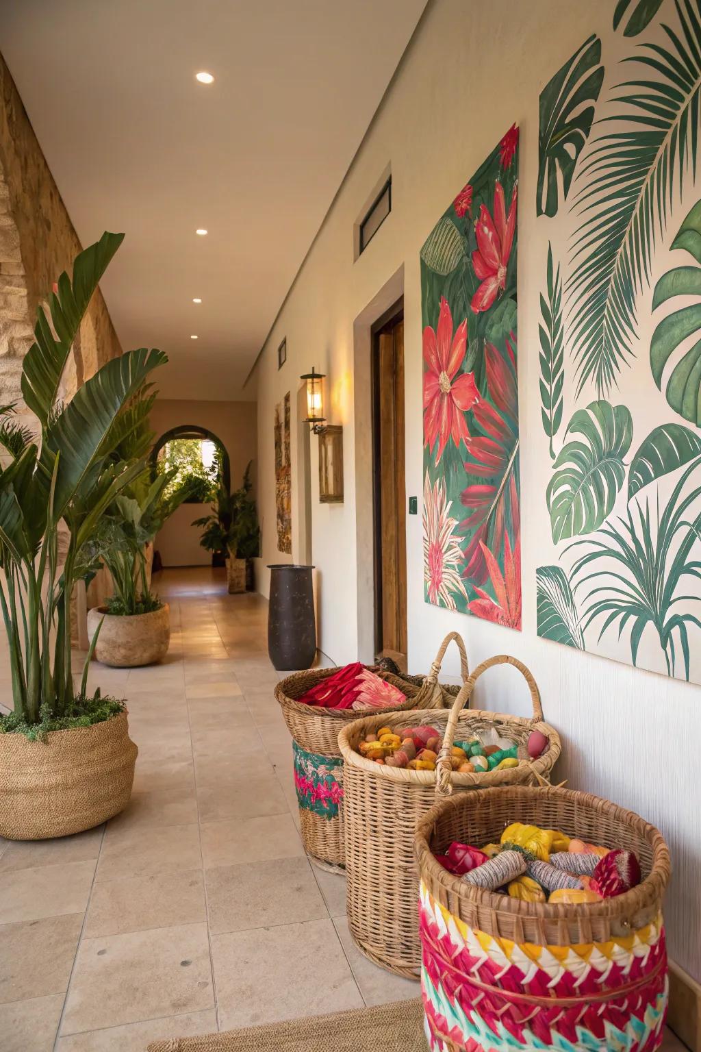 Tropical decorative touches inject appeal and character into your entryway.