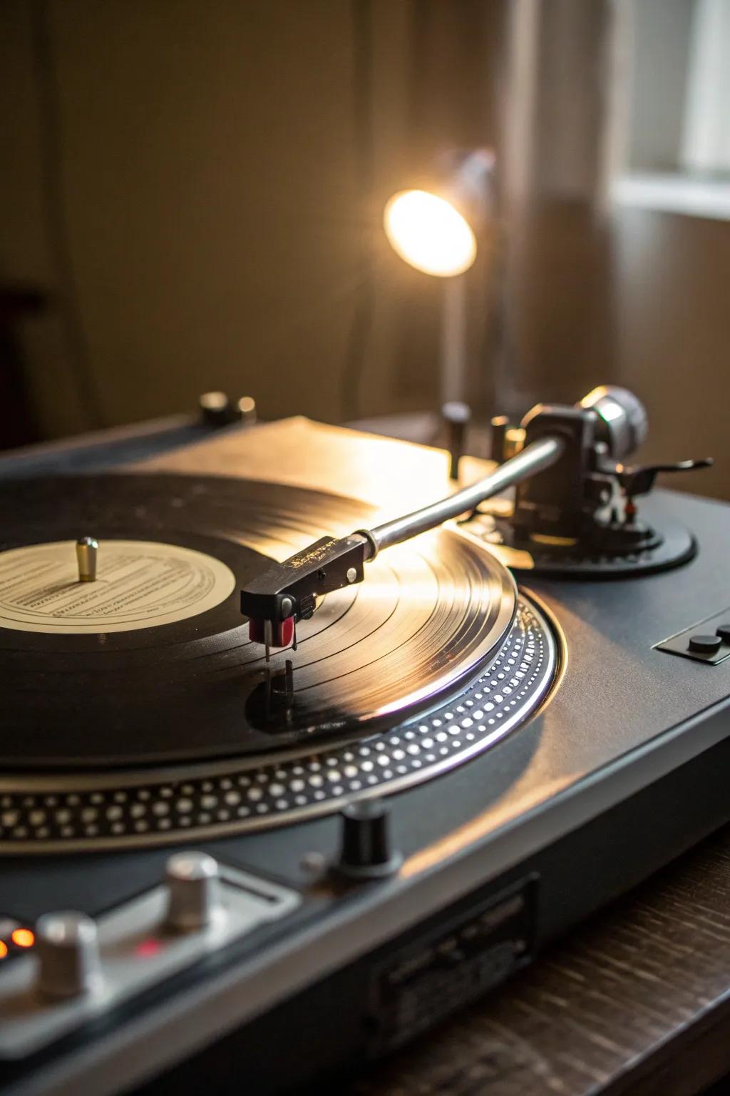 A focus effect highlighting a spinning vinyl.