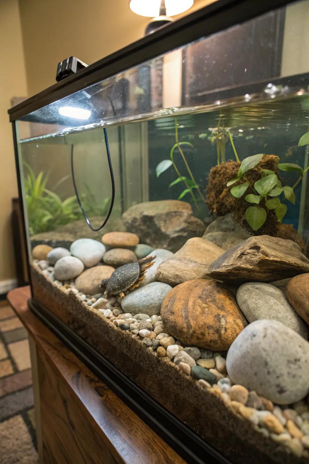 River rocks bring a natural riverbed feel to your turtle's home.