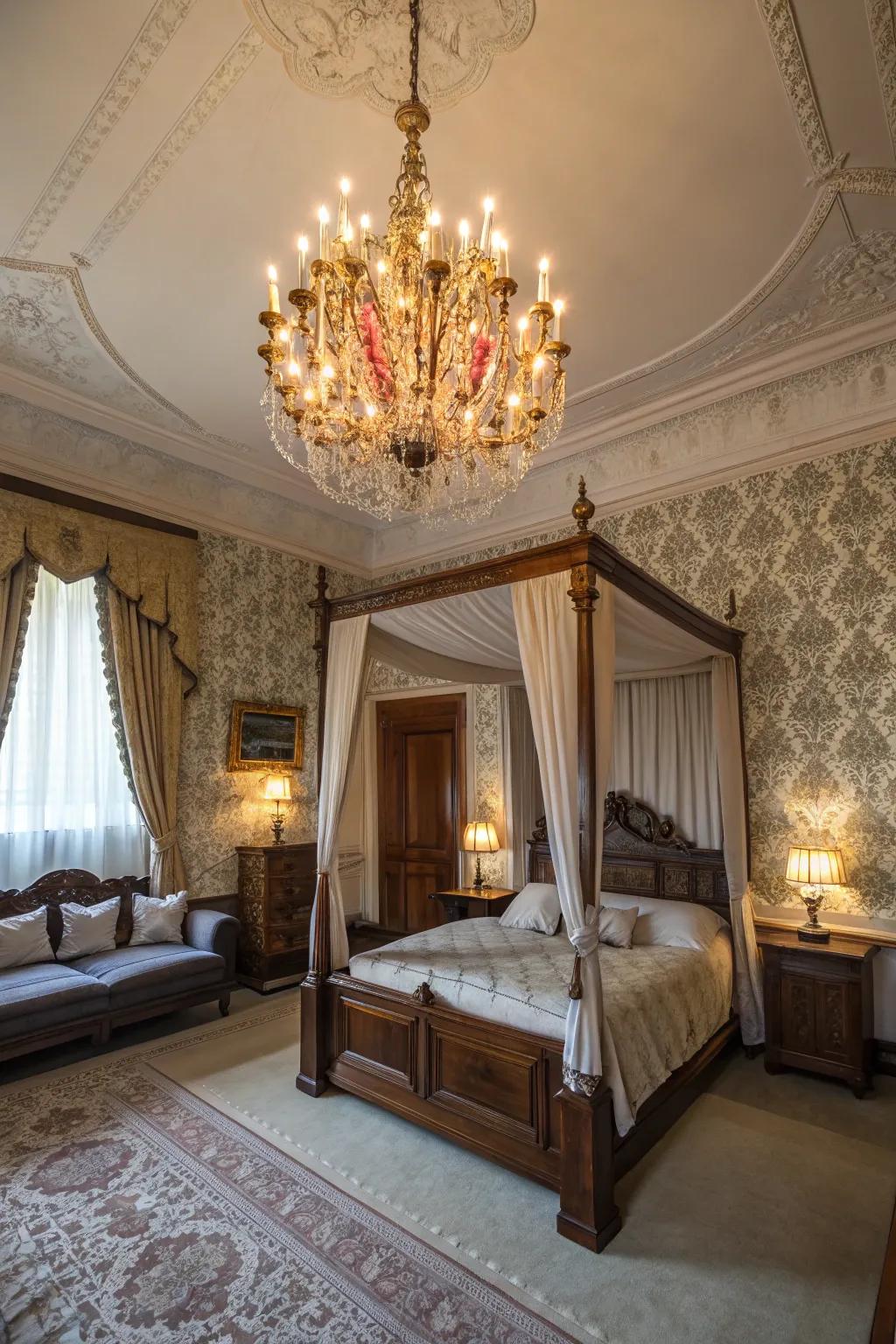 A light fixture introduces sophistication and elegance to your Tuscan bedroom.