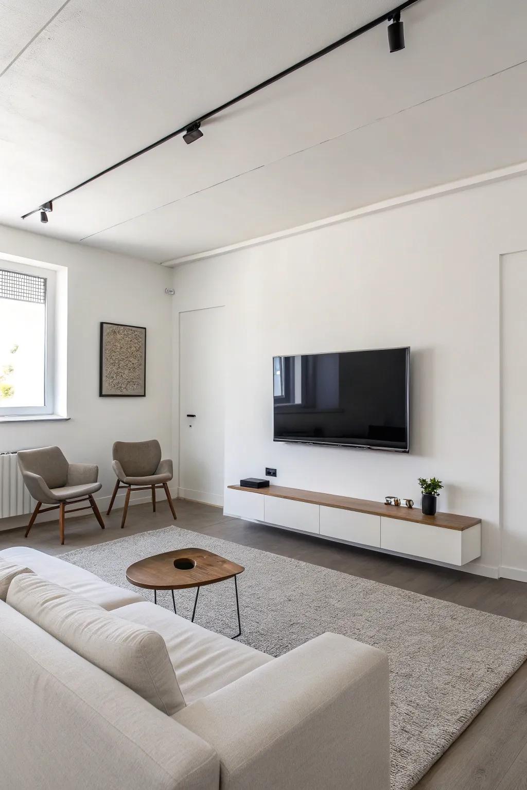 A minimalist TV wall that enhances simplicity and grace.