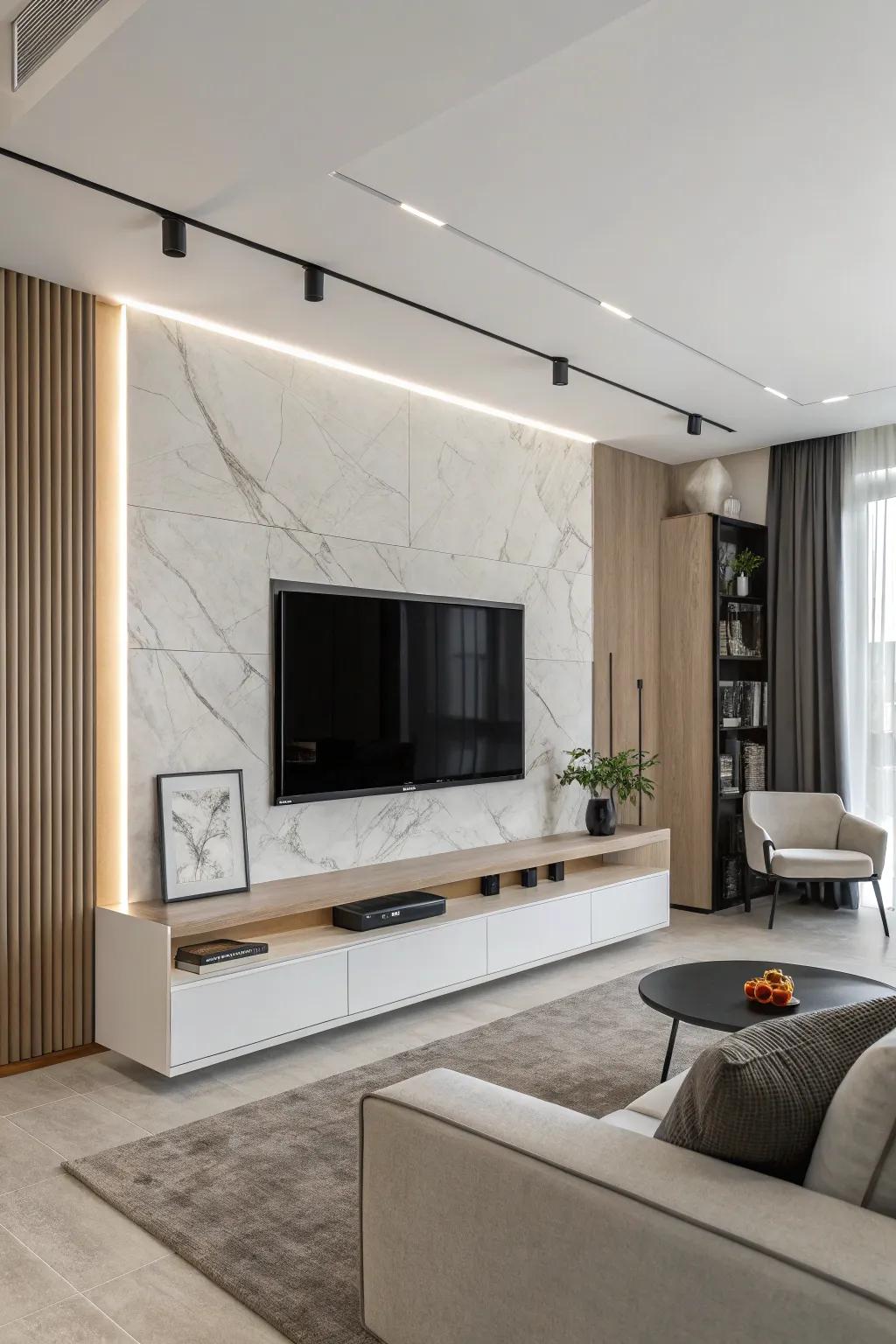 Clean lines and simplicity define this minimalist TV wall design.