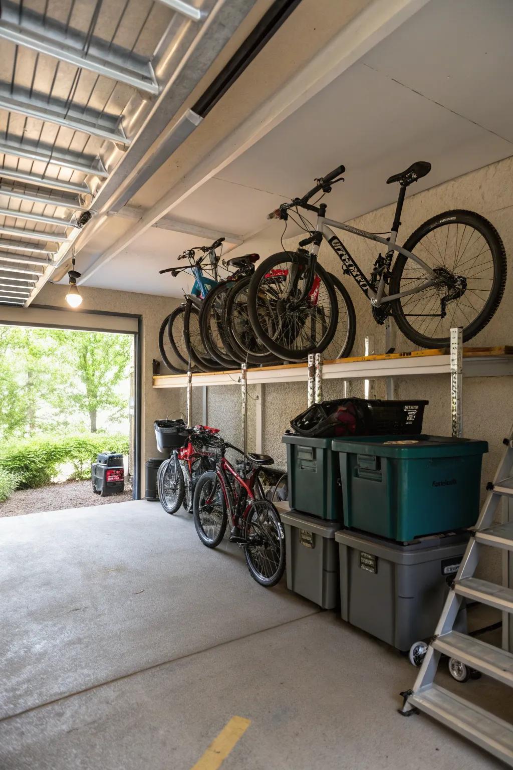 Overhead frames keep items elevated, making efficient use of vertical space.