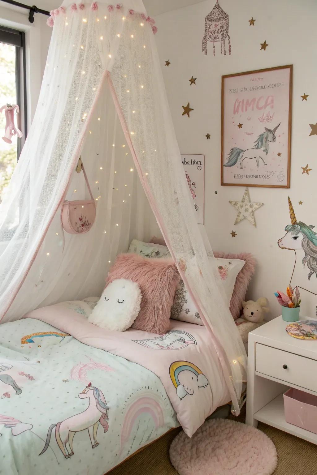 A subtle covering contributes a storybook component to the space.