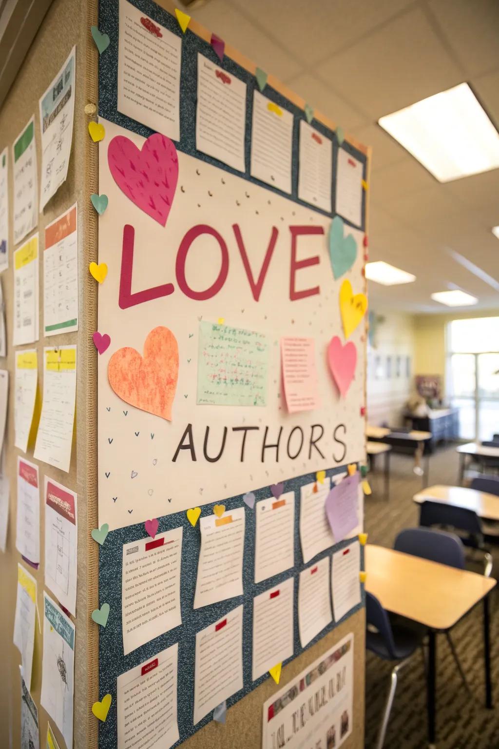 A notice board exhibiting galvanizing affection excerpts from diverse origins.
