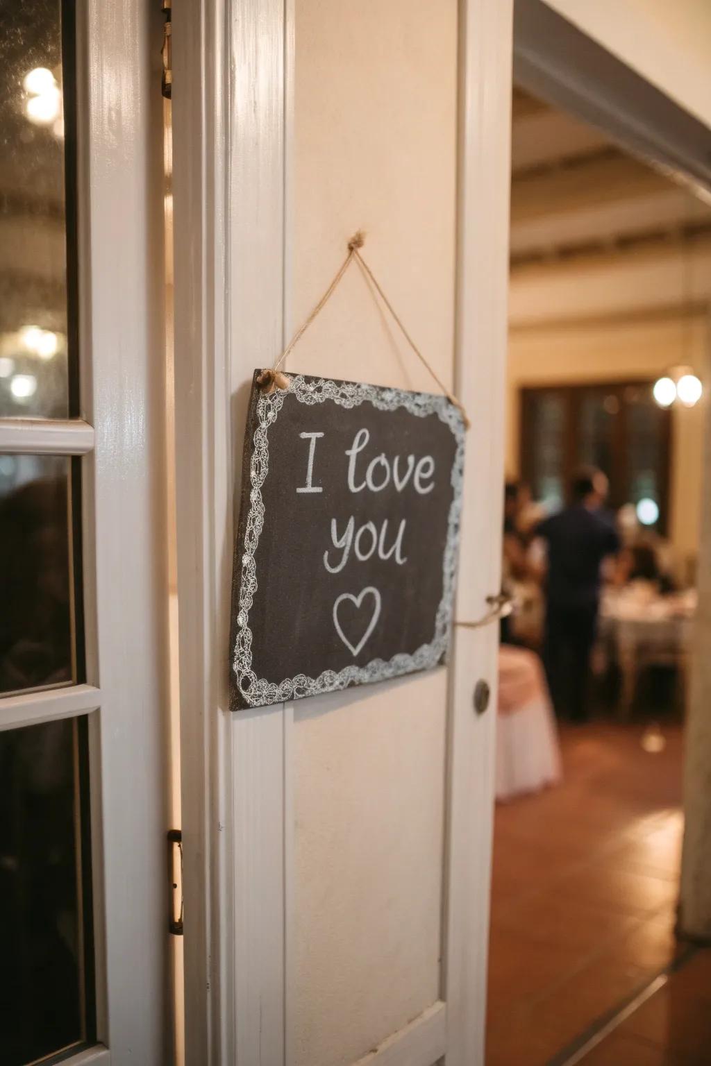 A slate board message adds a customizable element to your Valentine's design.