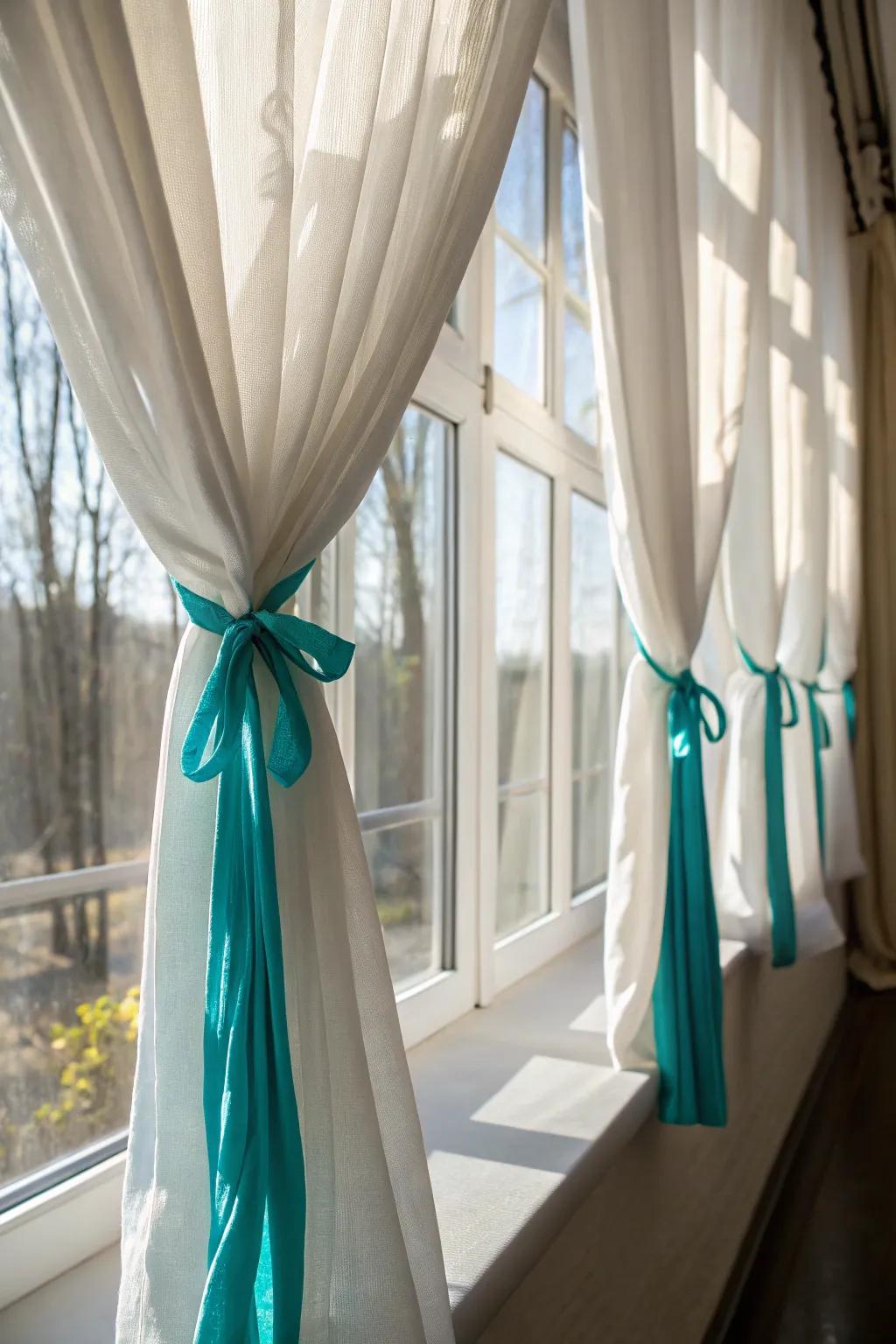 A splash of color in window covering trimmings can transform the visual.