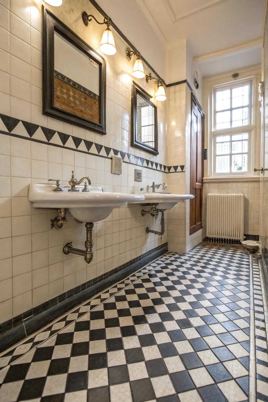 Vintage tiles give a nostalgic touch to any bathroom floor.