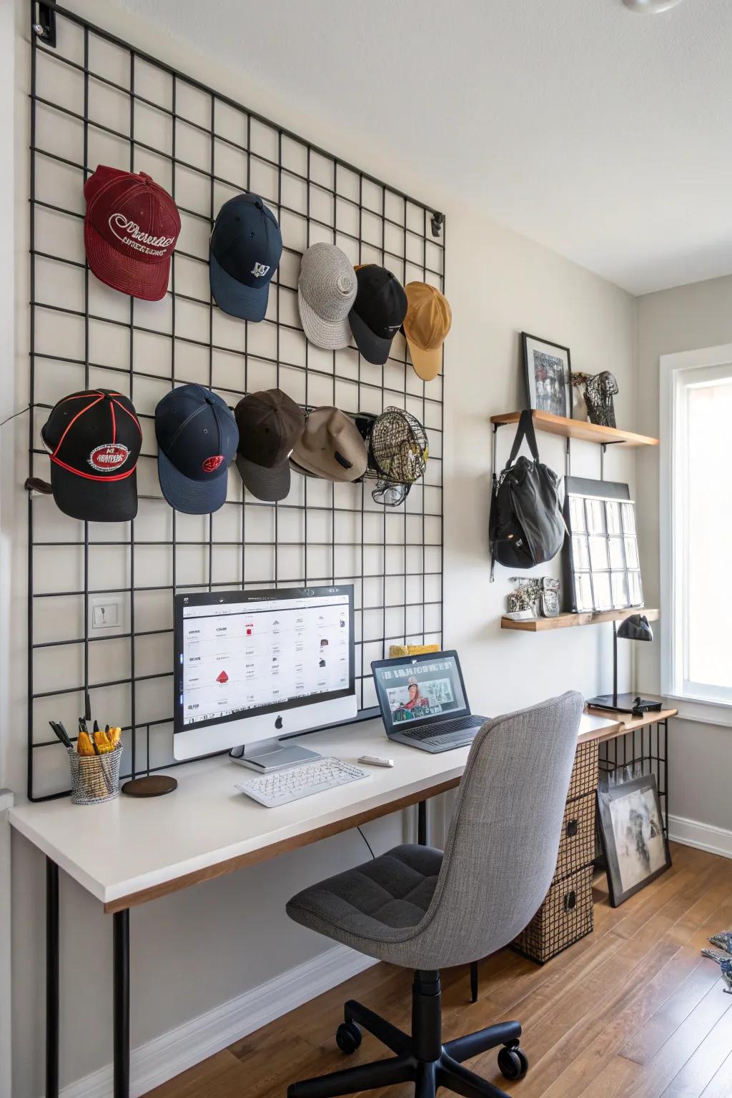 A modern grid panel display for hats