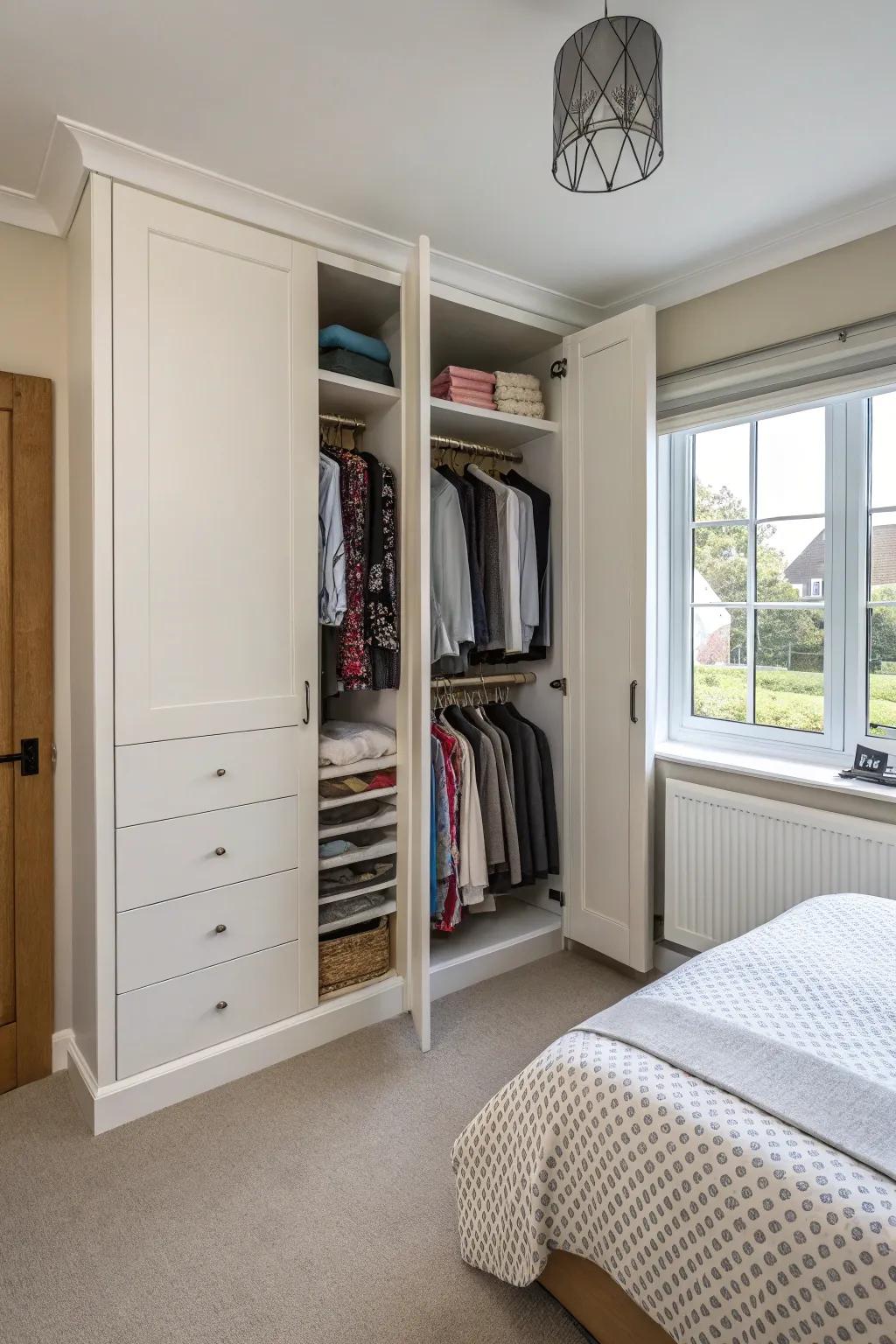 An L-shaped closet optimizing corner space.