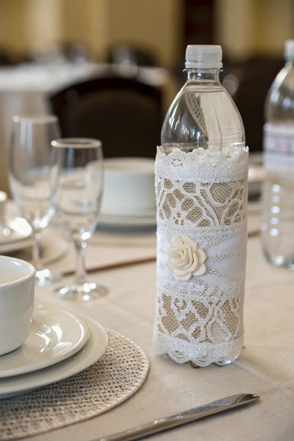 An elegant beverage container cloaked in pristine textile.