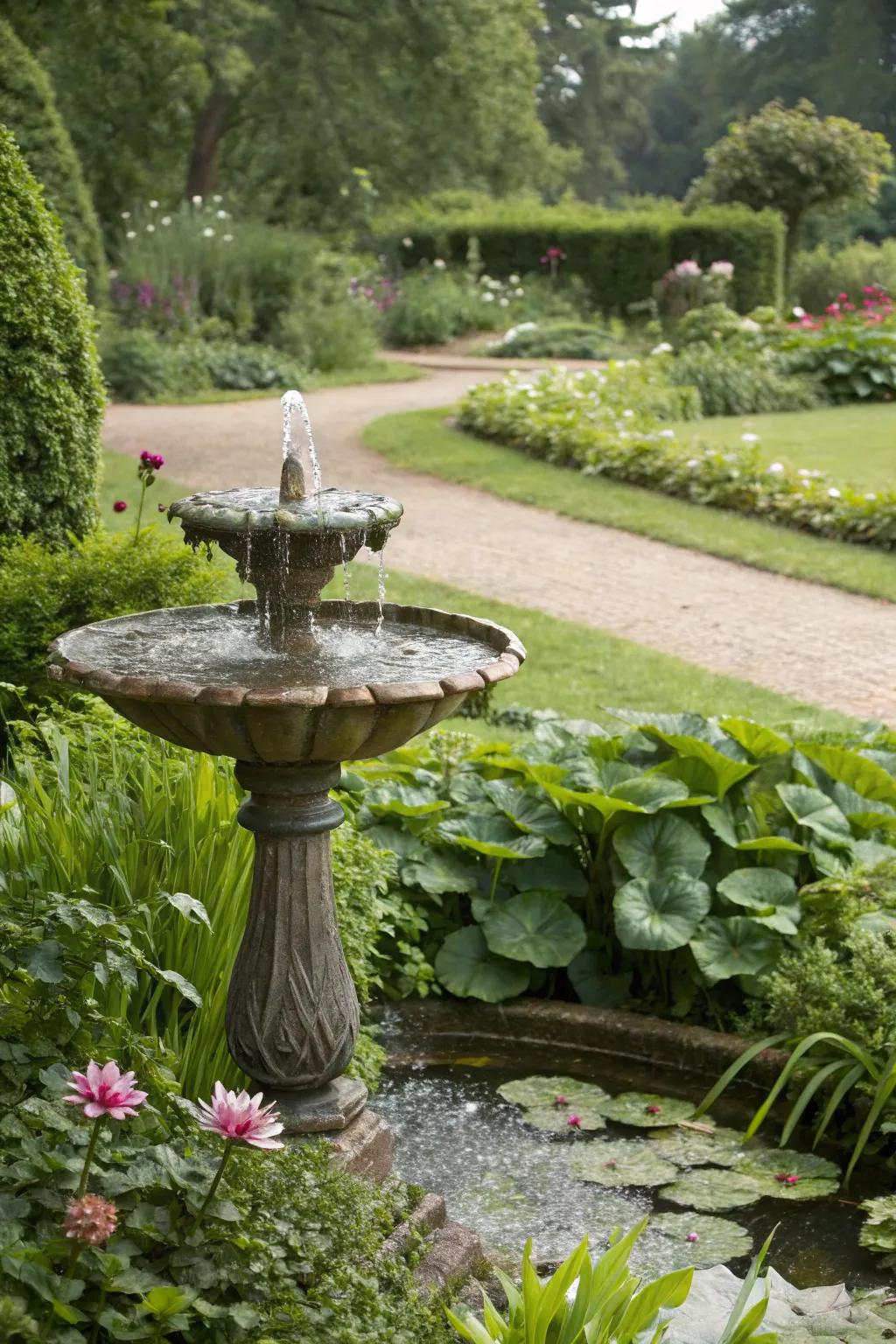 An artistic water element offers both art and relaxation.