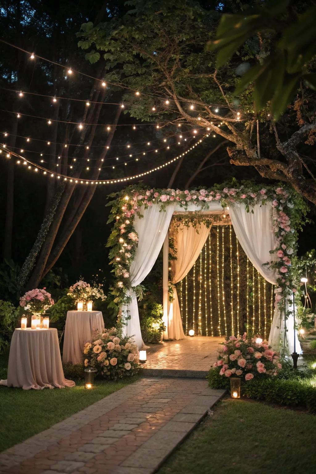 Enchantment under the stars with string lights.