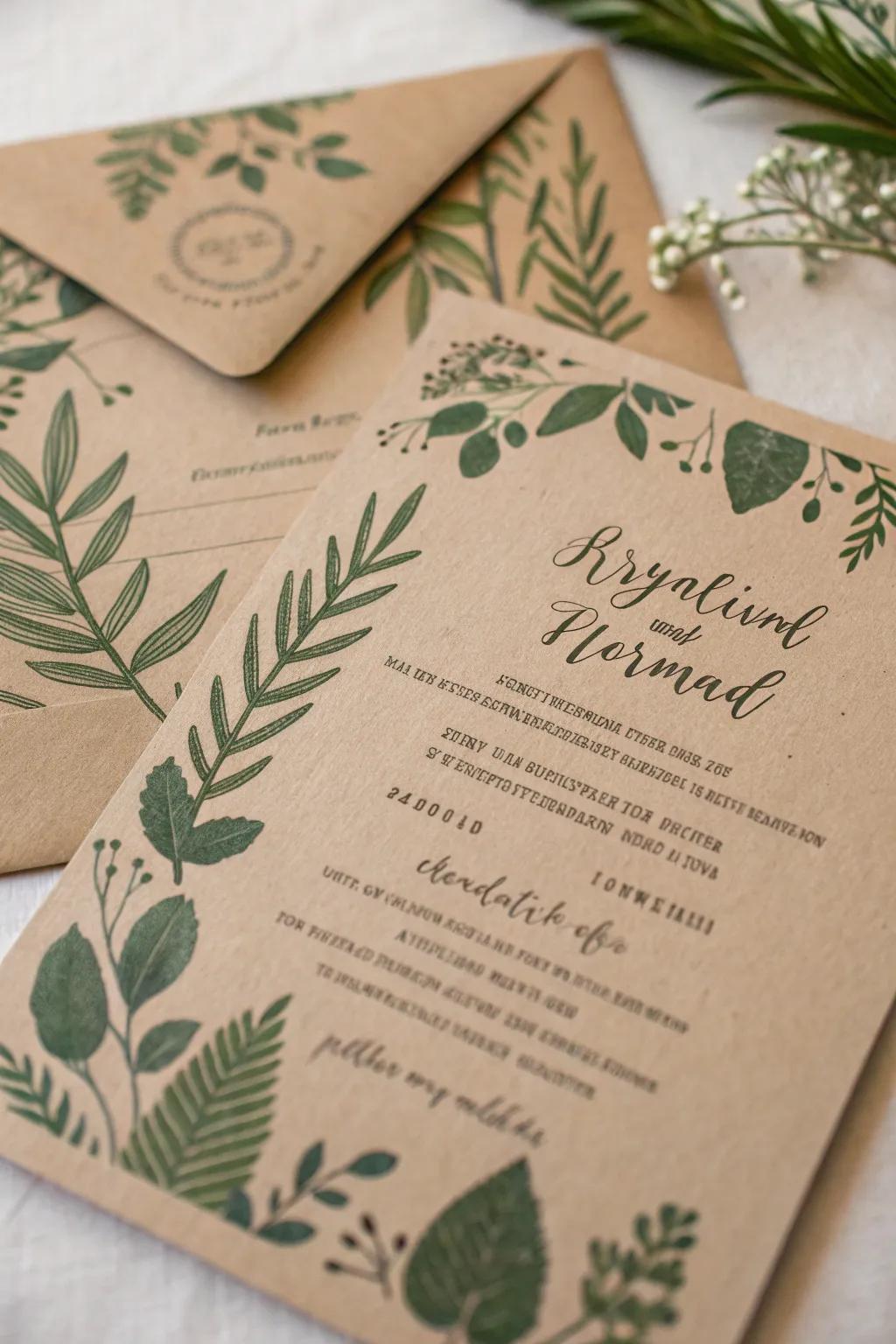Announcement with verdant plant illustrations on fiber paper.