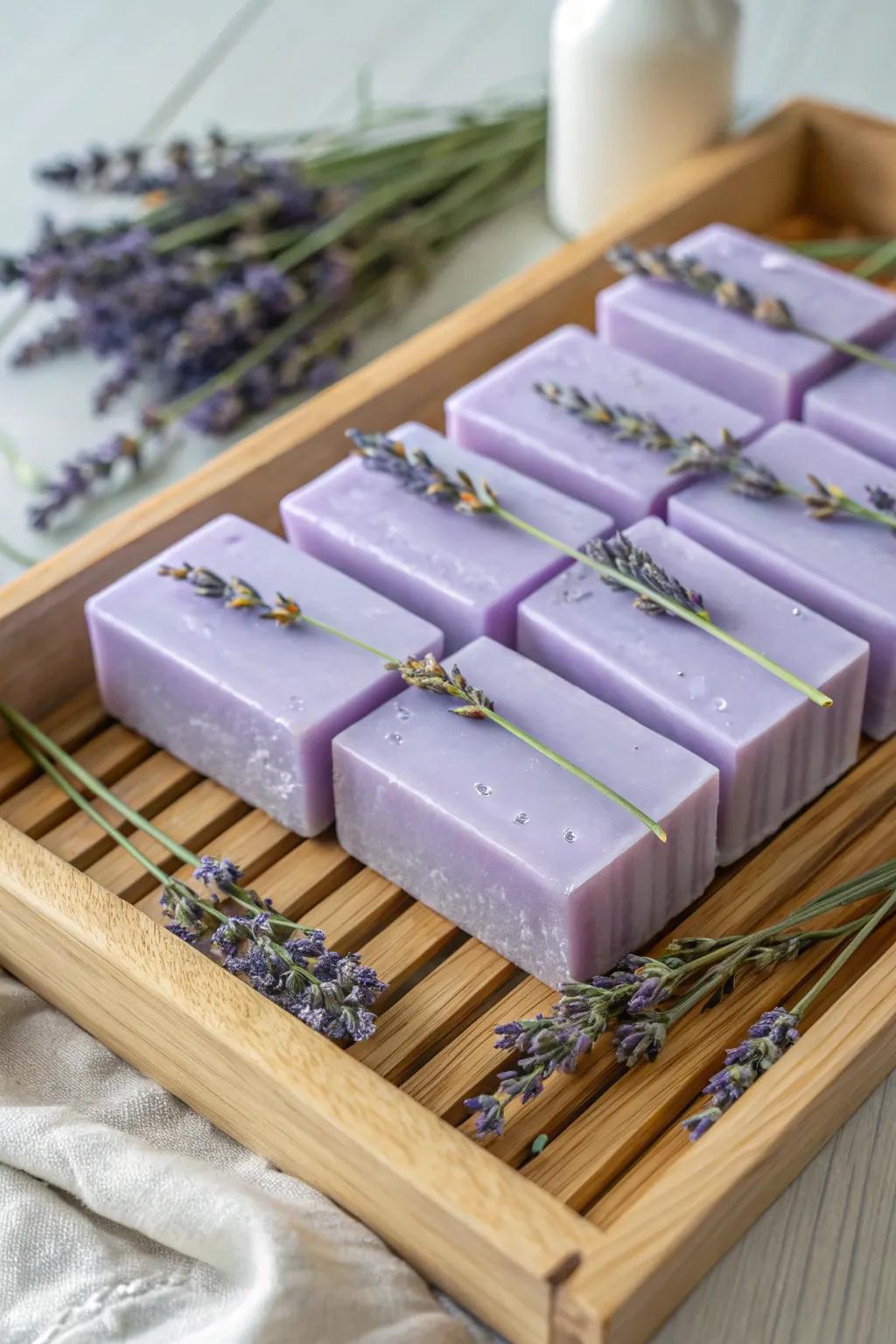 Enhance your bath time with homemade lavender cleansing bar.