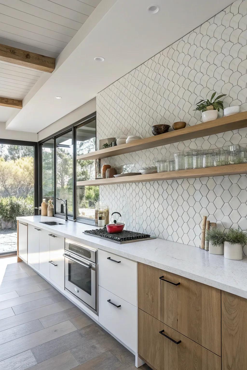 Textured white bricks providing a 3D effect.