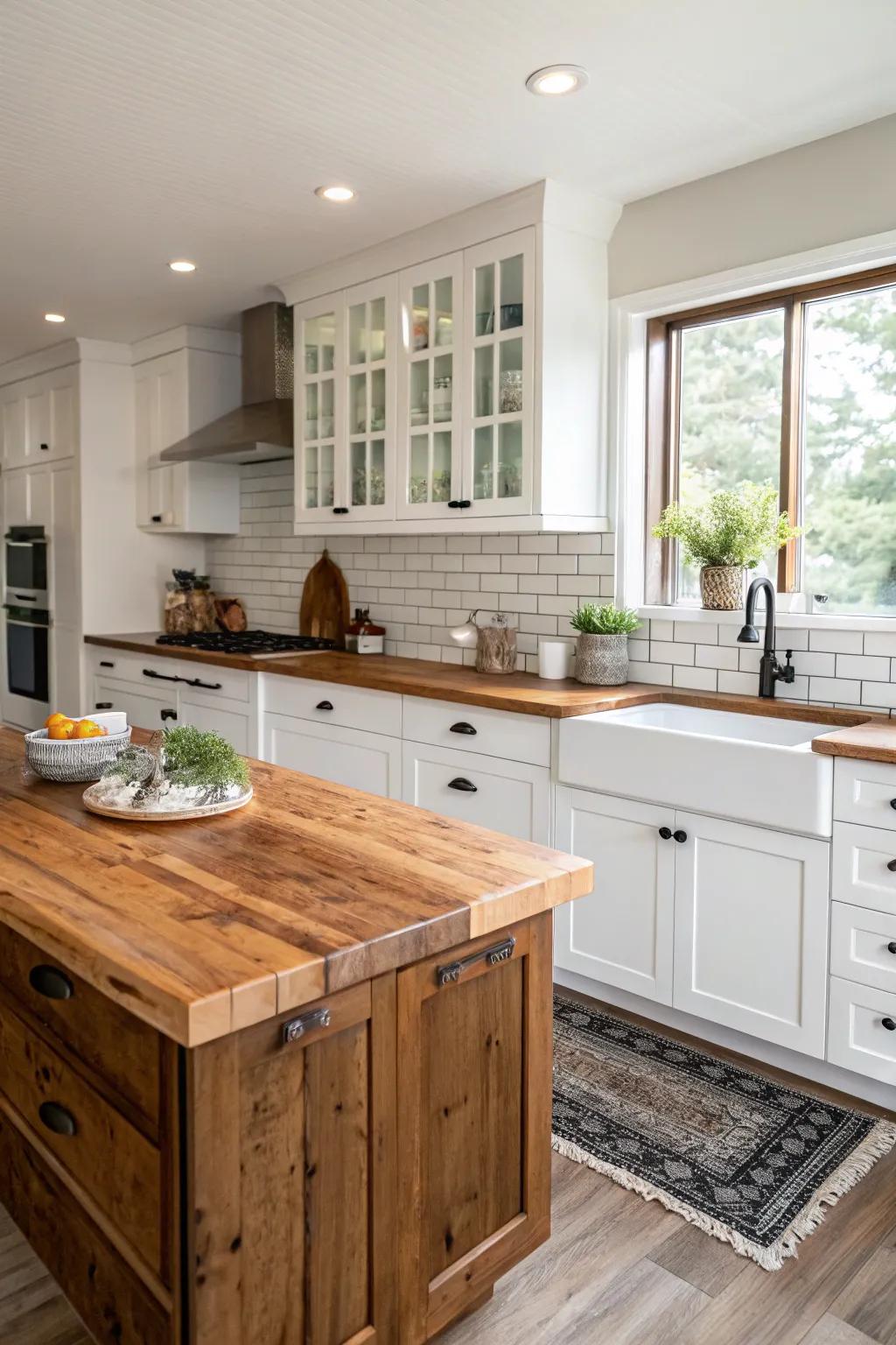 A harmonious integration of country and contemporary elements in a kitchen.