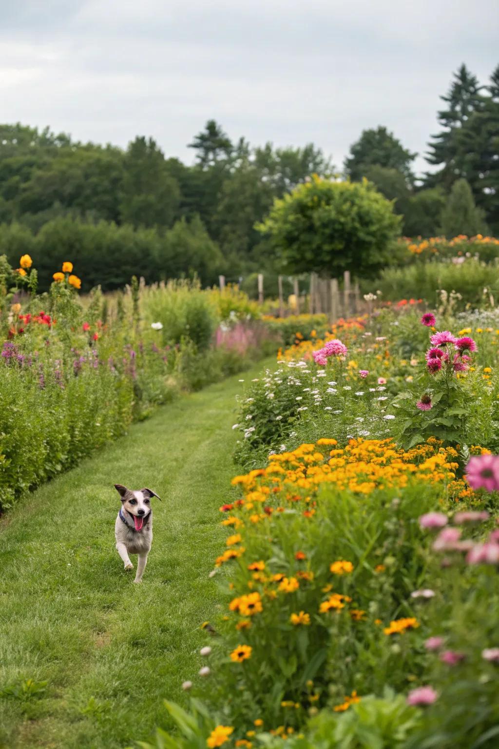A delightful wildflower garden embraced by our beloved furry friends.