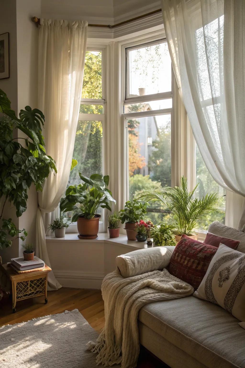 A captivating bay window lends charm to a living space.