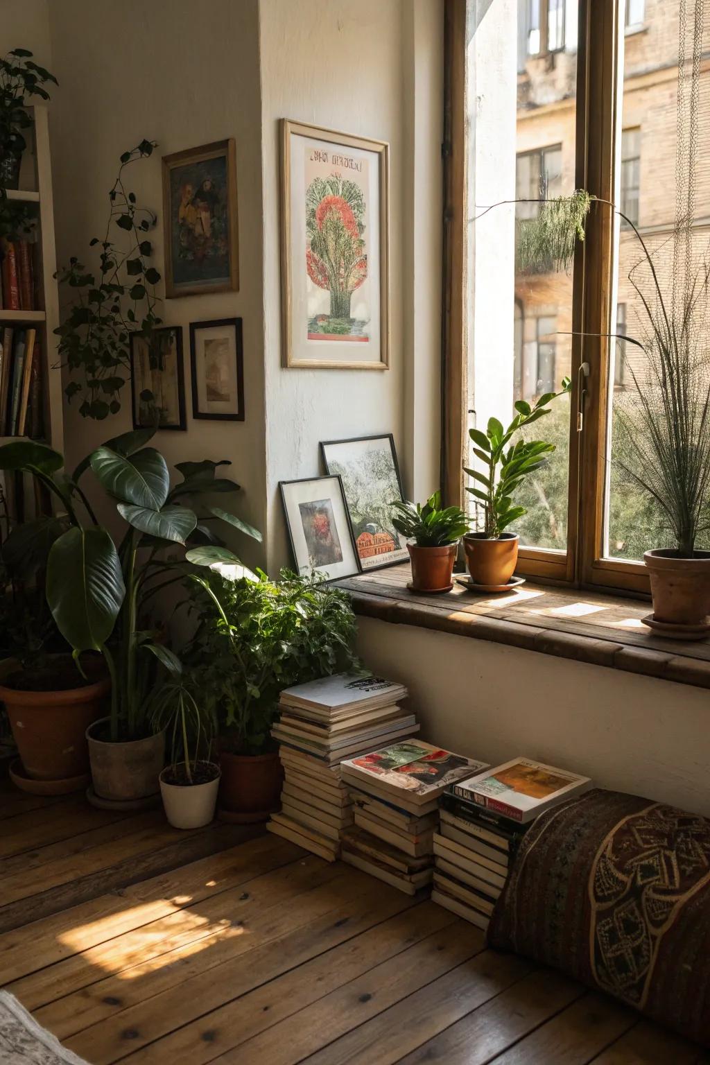 Decorative items personalize your window relaxation area.