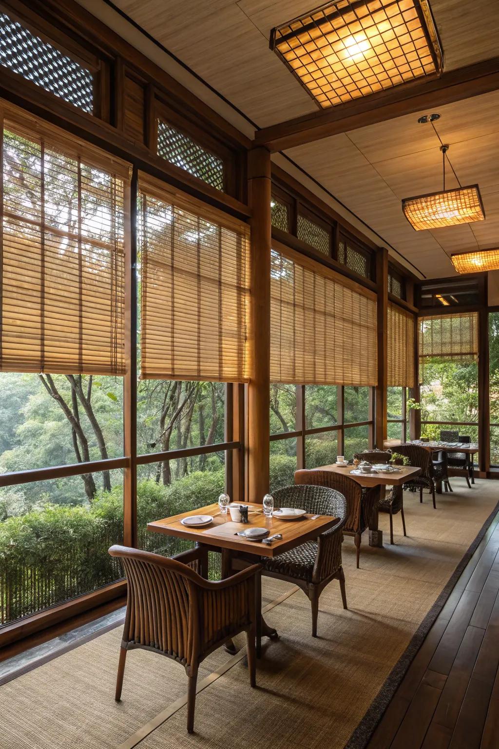 Bamboo coverings offer a hint of nature and warmth to the design.