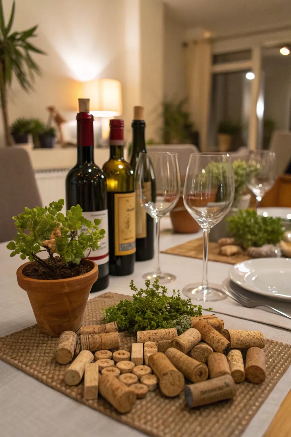 Cork decorations introduce an element of playfulness to your wine display.